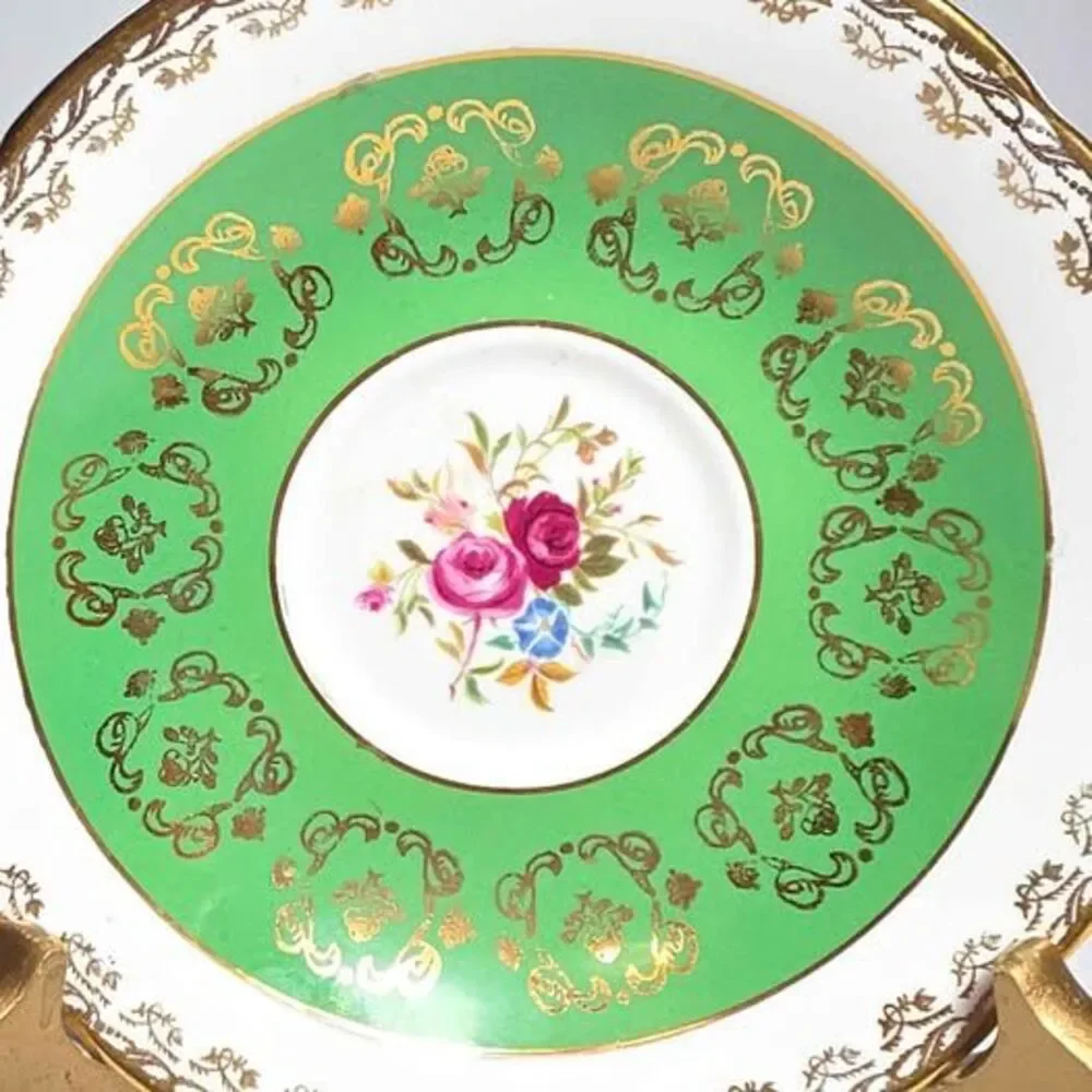 Sutherland Teacup and Saucer Green Pink Flowers Vintage